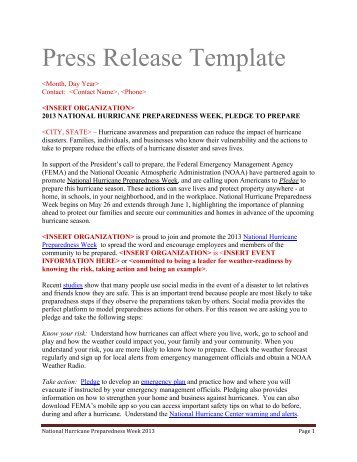 Press Release Template - Ready.gov