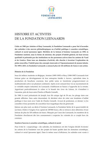 Histoire et activitÃ©s de la Fondation Leenaards