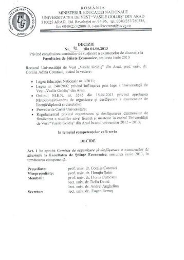Comisia disertatie - Universitatea de Vest "Vasile Goldis" din Arad