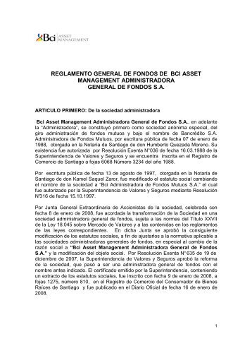 REGLAMENTO GENERAL DE FONDOS BCI ASSET ...