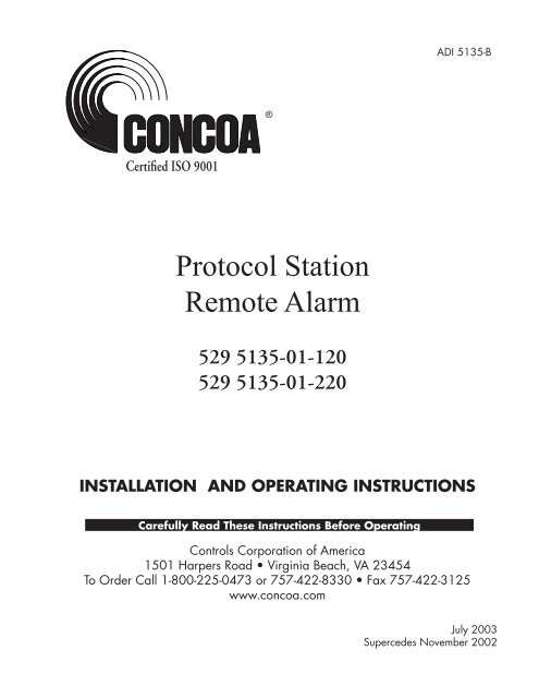 Protocol Station Remote Alarm - Concoa
