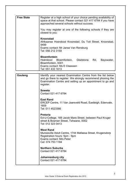 Grade 12 External Exam Registration - INTEC College