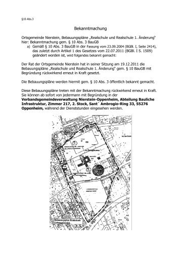 Bekanntmachung - Verbandsgemeinde Nierstein-Oppenheim