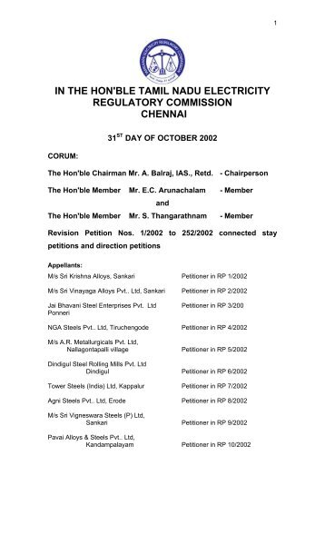 in the hon'ble tamil nadu electricity regulatory commission chennai