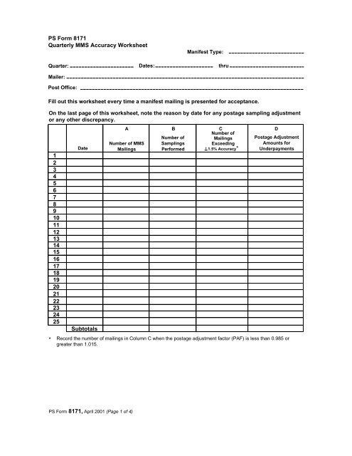 PS Form 8171 Quarterly MMS Accuracy ... - NALC Branch 78
