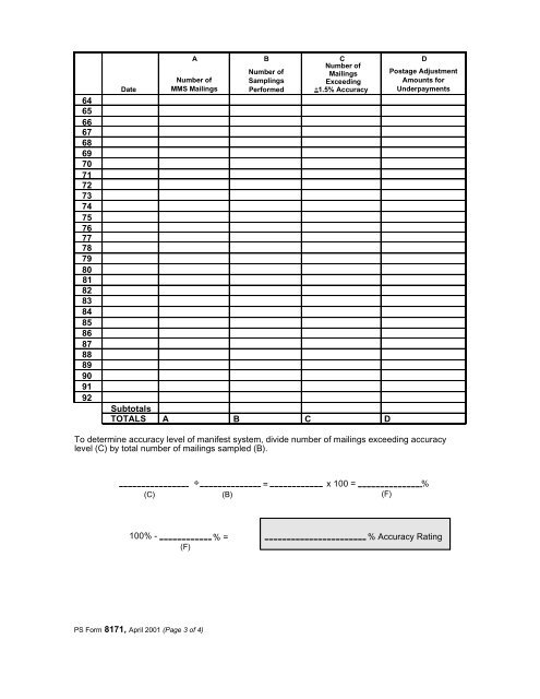 PS Form 8171 Quarterly MMS Accuracy ... - NALC Branch 78