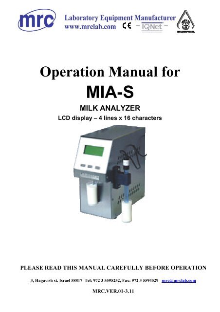 Operation Manual for - Mrclab.com