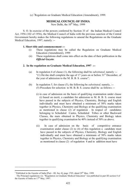 422 (c) Regulation on Graduate Medical Education (Amendment ...