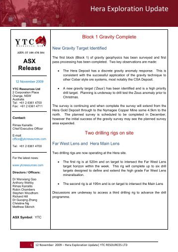 Hera Exploration Update| YTC RESOURCES LTD