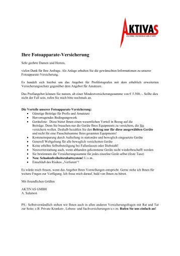 Ihre Fotoapparate-Versicherung