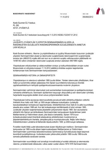 Museoviraston Keski-Suomen ELY-keskukselle antama lausunto