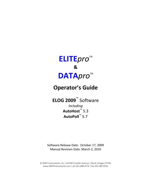 Elog Software ELITEproâ ¢ DATAproâ ¢ - DENT Instruments