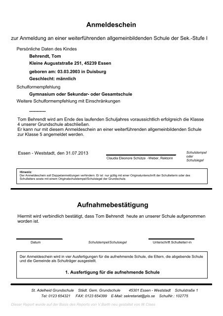 Anmeldeschein Si Clees Rtm Svws Nrw