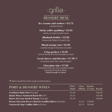 Grille A la Carte Dessert Menu - White Hart Hotel