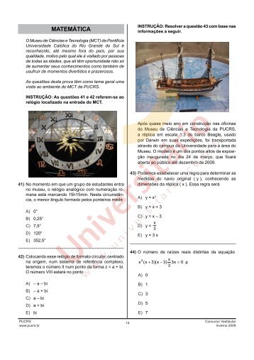 Prova de MatemÃ¡tica - PUCRS 2009/2