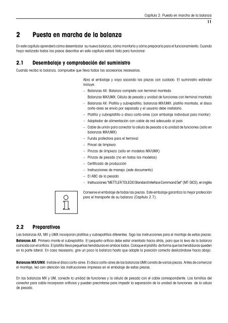 Instrucciones de manejo Balanzas AX/MX/UMX - METTLER TOLEDO