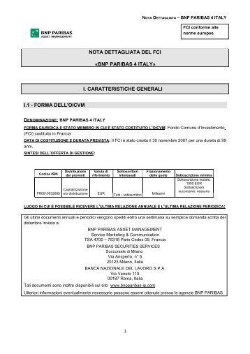 NOTA DETTAGLIATA DEL FCI Ã‚Â«BNP PARIBAS 4 ITALYÃ‚Â» I ... - Bnl