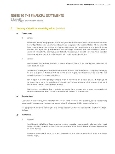 notes to the financial statements - Singapore Technologies ...