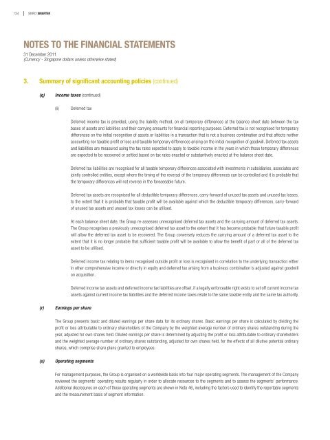 notes to the financial statements - Singapore Technologies ...