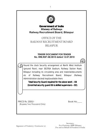 OFFICE OF THE RAILWAY RECRUITMENT BOARD ... - RRB Bilaspur