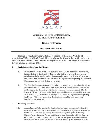 Board of Review Rules of Procedure - ascap