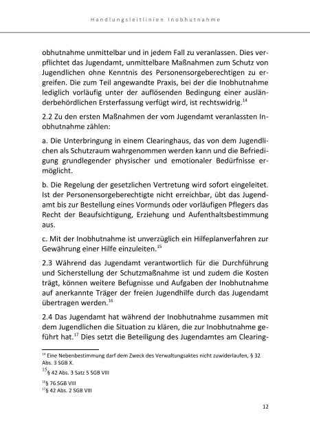 Handlungsleitlinien zur Inobhutnahme gemÃ¤Ã Â§ 42 SGB VIII