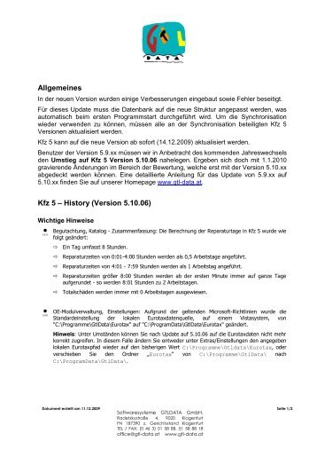 Allgemeines Kfz 5 – History (Version 5.10.06) - Softwaresysteme ...