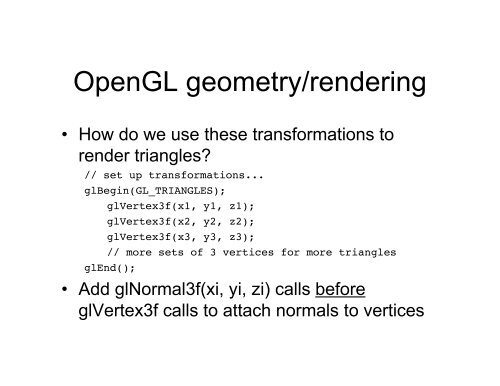 Rendering, OpenGL, and Lighting - Caltech