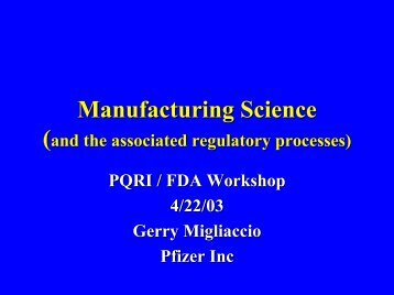 Manufacturing Science (PDF) - PQRI