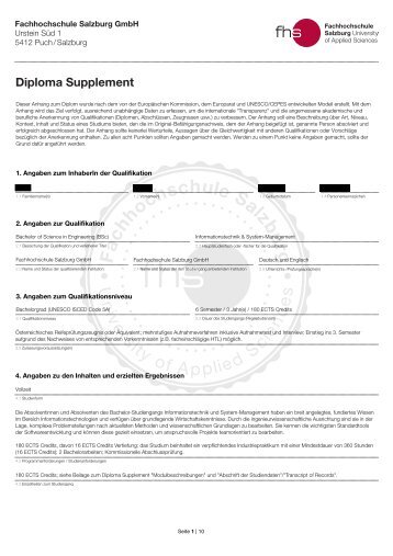 Diploma Supplement (Beispiel) - Fachhochschule Salzburg