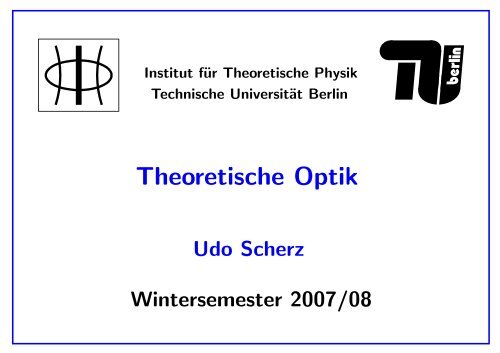 Theoretische Optik - Institut für Theoretische Physik
