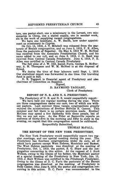 Reformed Presbyterian Minutes of Synod 1919