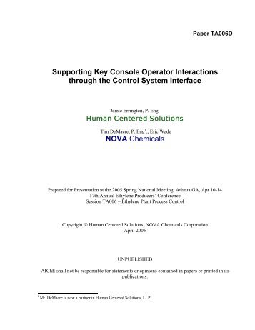 Supporting Key Console Operator Interactions ... - ASM Consortium