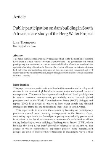 Public participation on dam building in South Africa - Project MUSE
