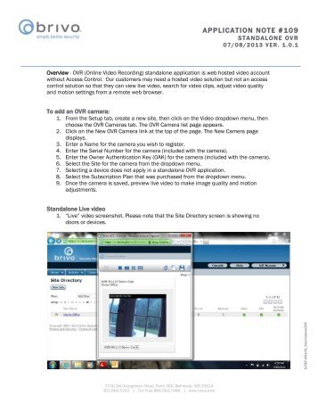 Application Note 109: Standalone OVR - Brivo Systems