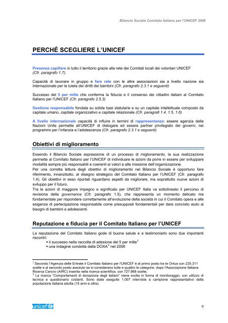 Bilancio Sociale UNICEF 2006 - Parte III "Rendiconto economico"