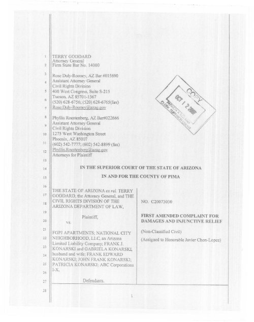 Amended Complaint Arizona Attorney General