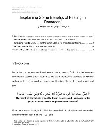 Explaining Some Benefits of Fasting in Ramadan - Abdurrahman