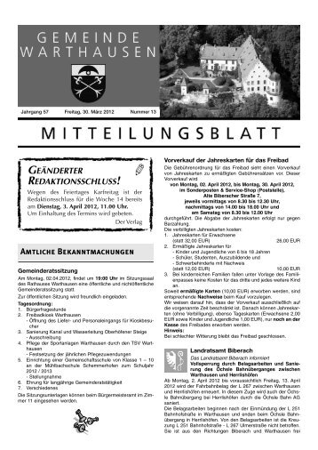 Amtliche Bekanntmachungen GEÄNDERTER - Warthausen