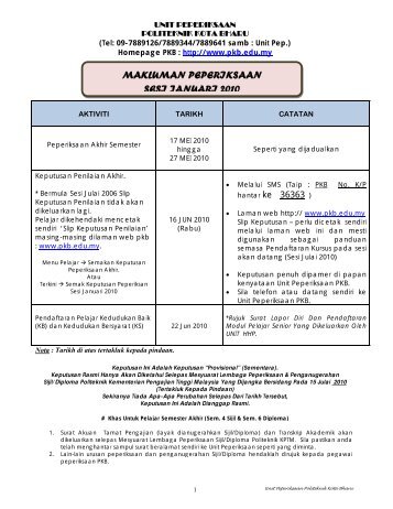 makluman peperiksaan sesi januari 2010 - Politeknik Kota Bharu