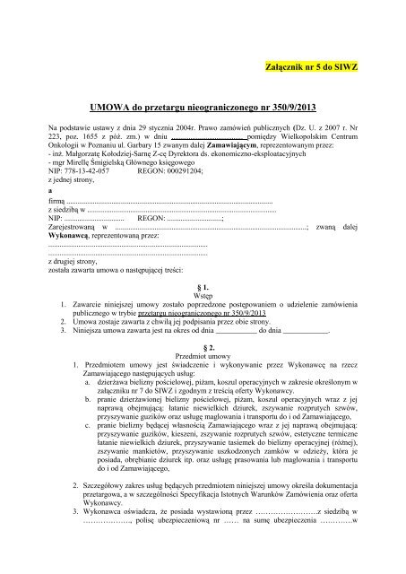 UMOWA do przetargu nieograniczonego nr 350/9/2013