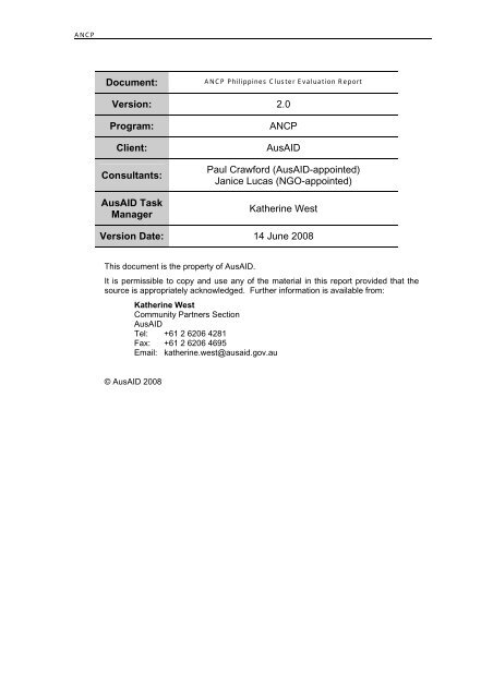 ANCP Philippines Cluster Evaluation Report - AusAID