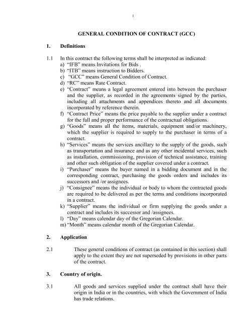 GENERAL CONDITION OF CONTRACT (GCC) 1. Definitions 1.1 In ...