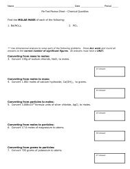 Chemistry IA Ch 7, 8 Review Sheet
