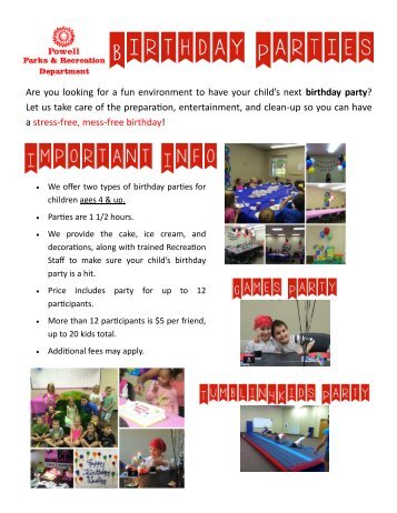 Details about Parks & Recreation Birthday Parties - The City of Powell