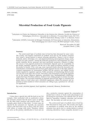 Microbial Production of Food Grade Pigments - Food Technology ...