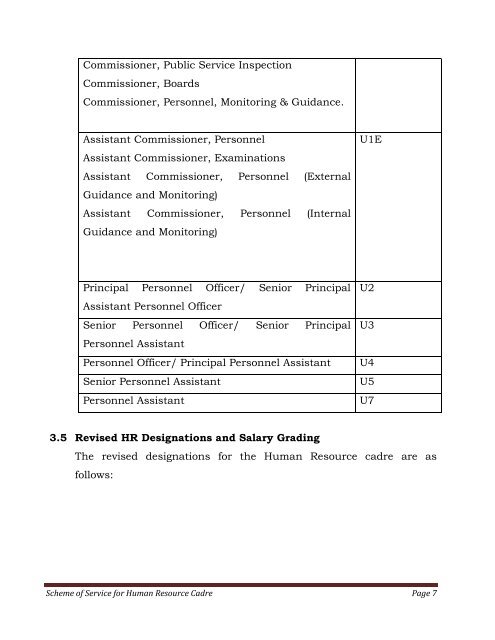 Scheme of Service for Human Resource Cadre