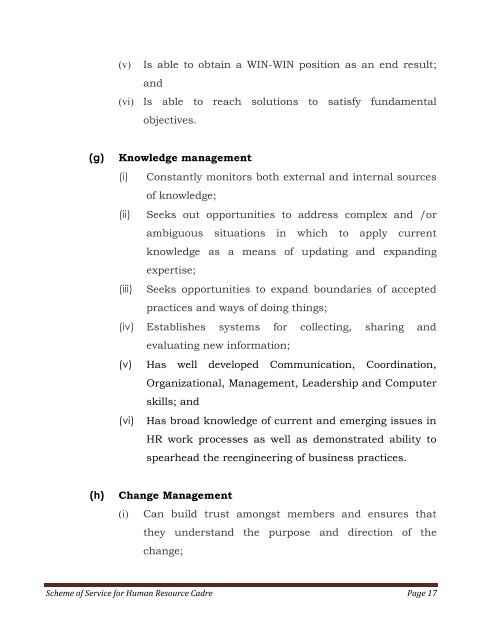 Scheme of Service for Human Resource Cadre