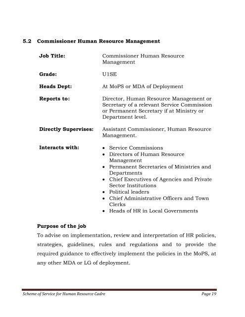 Scheme of Service for Human Resource Cadre