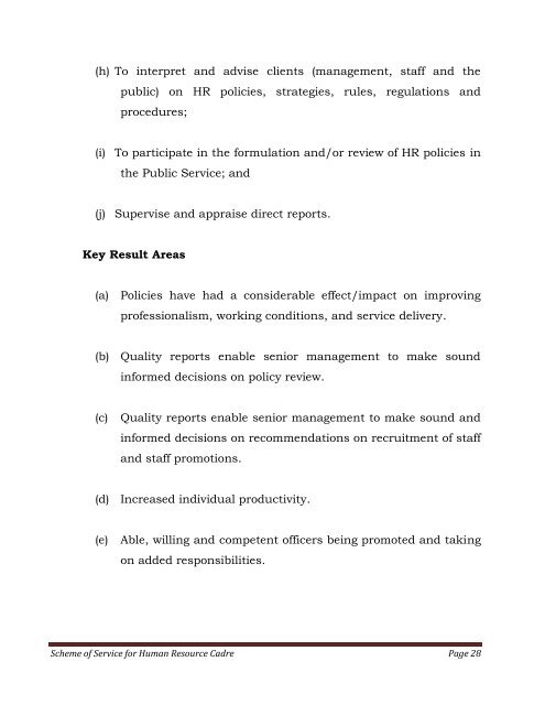 Scheme of Service for Human Resource Cadre